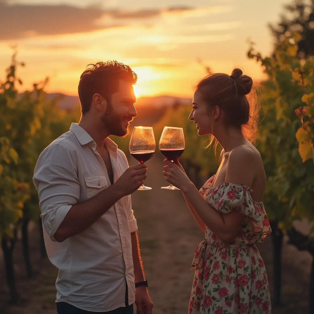 Pareja de Buenos Aires disfrutando del vino en Mendoza